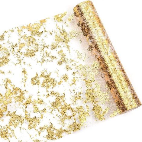 Camino de mesa dorado, tela decorativa, 2 piezas de 28 cm x 5 m, borde dorado, tela para decoración de Halloween, fiestas y bodas (1/5)