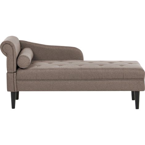 Chaise longue de tela diván de estilo moderno patas de madera cojín incluido fácil de limpiar gris pardo izquierdo Yvoire