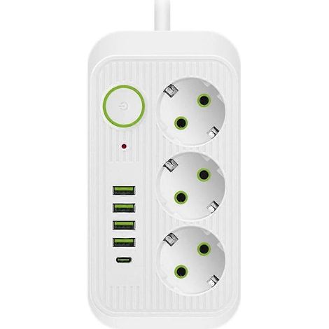 Rallonge multiprise blanche de 2 m avec prise européenne et port USB Type-C pour charge rapide (1/5)