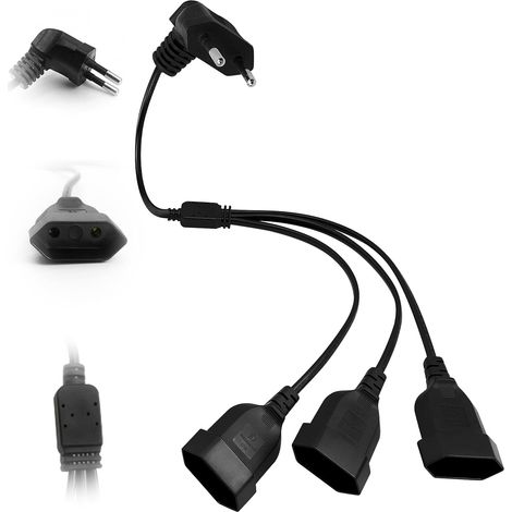 3 en 1 Câble d’Extension avec Fiche Plate 0,5m pour PC, Ordinateur  Prise Européenne vers 3 Prises Euro Plates, Câble Plat à 90° 250V/2,5A, Rallonge Électrique pour TV, Moniteur, Noir (1/5)