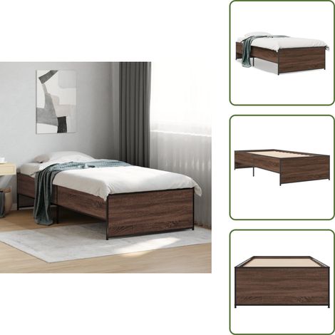 Bettgestell Braun Eichen-Optik 75x190 cm Holzwerkstoff Metall - Holzbettfundament - Doppelbett - Massivholzbette - Bettrahmen - Eiche Optik (1/5)