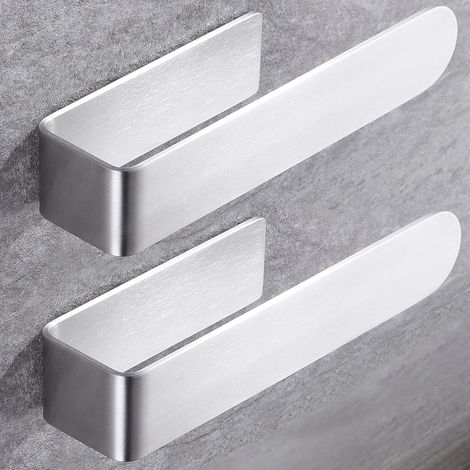 Porte-serviettes adhésif pour salle de bain et cuisine, avec anneaux en acier inoxydable, lot de 2, argent