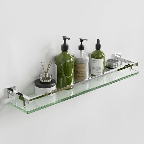 Bathroom Shelves Glass Shower Shelf Wall-Mounted Shower Storage Shelf with Shelf, Rectangular Tempered Glass, Polished Chrome Finish, 60CM, EGC2000-60-C (1/4)
