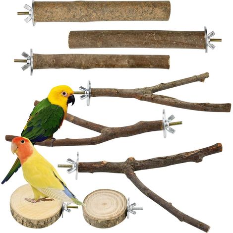 Perchoir Oiseau - 8 Pièces - Bois Naturel - Formes Variées - Pour Perroquets Et Canaris - Diamètre 2 À 4 Cm (1/5)
