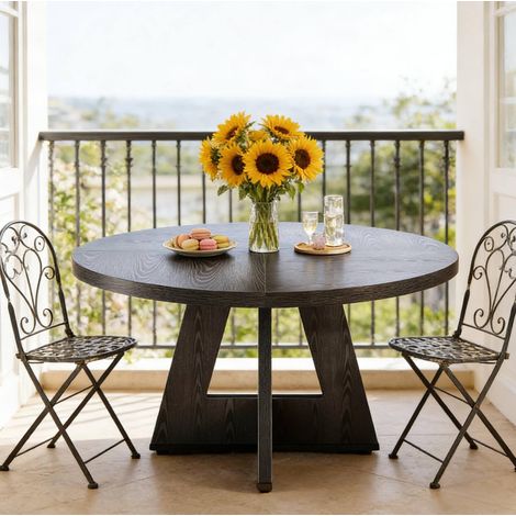 Mesa comedor redonda 120 cm madera negro OKMYHOME (1/5)