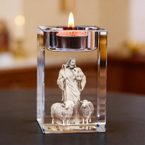 3D-Teelichthalter aus Kristallglas, Jesus-Kerzenhalter, dekorativer Glas-Teelichthalter, transparenter Teelichthalter, Jesus-Figur für christliche Geschenke, Hochzeitsdekoration, Tischdekoration, Aben (1/5)