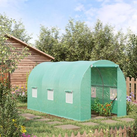 CHICFURN Invernadero túnel 395x195x190 cm de plástico verde con 6 ventanas con mosquitera (1/5)