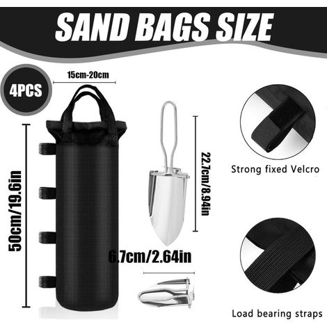 Sac de Lestage pour Tonnelle Poids pour Tonnelle Lot de 4 Sac Lestage Epaissir avec Pelle Pliante - 80KG Oxford 800D pour Pied de Tonnelle,pour Auvent,Tente,Lestage Tonnelle (1/4)