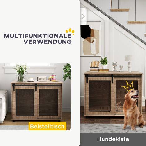 Caisse de transport pour chien, cage de rangement animal avec portes sécurisées, 98x60x78 cm, beige clair