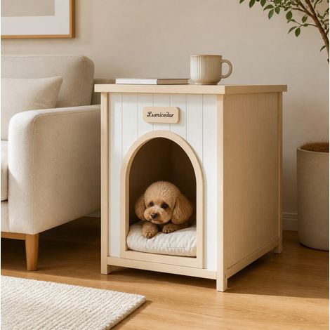 Caseta para perros de madera con mesa auxiliar, 53 x 51,6 x 60 cm, blanco OKMYHOME (1/5)