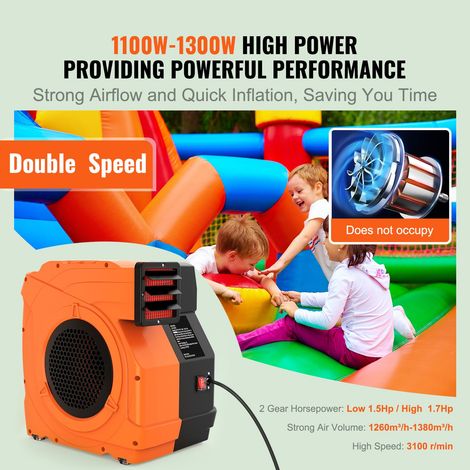 Ventilateur gonflable 1100W 1.5 et 1.7 CV pour château gonflable, soufflerie pro 3100 tr/min, pompe électrique château rebond et toboggans aquatiques, certifié norme UL (1/5)