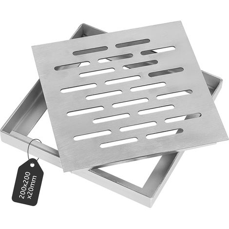 Grille Evacuation Eau Exterieur, Couvercle de vidange en Acier Inoxydable avec Cadre, Grille de Drainage pour Eau de Pluie, 200×200×20mm (1/5)
