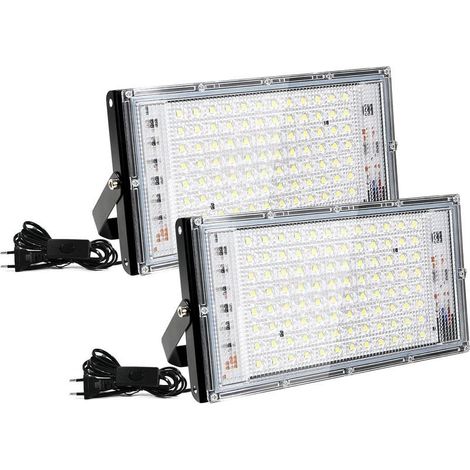 2 Spotlights,100 W LED Floodlight,Cool White 6500 K,10000 Lumens,Indoor Lighting,IP66 Waterproof,Ideal for Gardens,Garages and Stadiums (1/5)