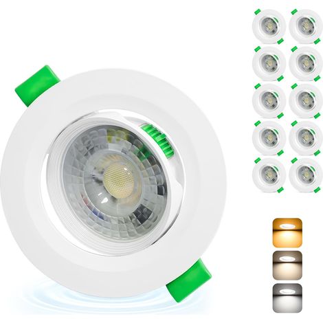 Spot LED Encastrable Orientable 230V, 5W 500LM Spots de Plafond Extra Plat Blanc Chaud Blanc Neutre Blanc Froid Réglable, IP44 Spot Salle de Bain, Trou Ø68-80mm, Blanc Lot de 3 (1/5)