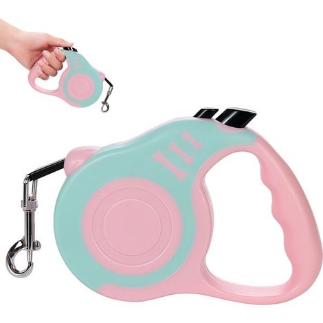 Guinzaglio retrattile per cani lungo 5 m con impugnatura girevole a 360° antiscivolo che non si aggroviglia, pulsante di freno facile da usare, rosa (1/5)