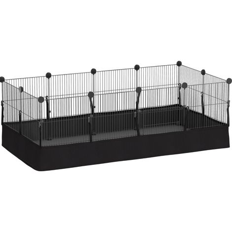 Parque modular para animales pequeños 12 paneles con tapete impermeable 120x60x40 cm negro (1/4)