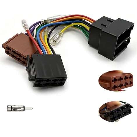 Adaptateur Câble Autoradio ISO 16 Broches - Connecteur Faisceau Stéréo Universel + Kit Adaptateur Antenne DIN vers ISO Compatible avec (1/5)
