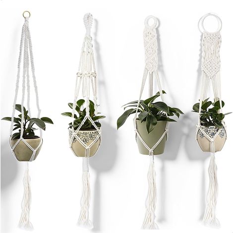 4 Pièces Suspension Macramé pour Plante, Macramé Plante Suspension Pot Suspendu Plante Interieur, ave Crochets Suspendu, pour Décoration Intérieure et Extérieure Balcon Fenêtre (1/5)