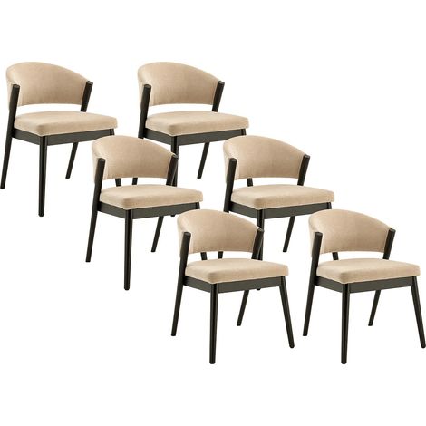Lot de 6 chaises en tissu et bois d'hévéa noir - Beige - ZELVYN (1/5)