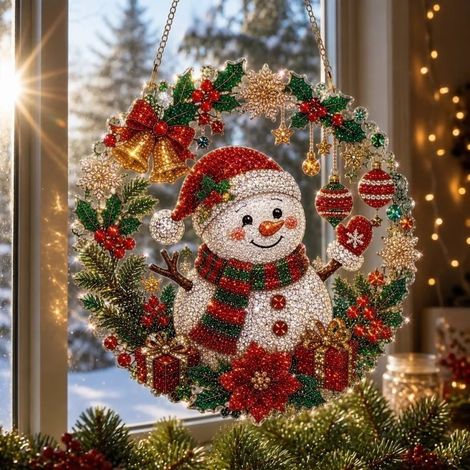 Nouvelle peinture diamant de Noël - Attrape-soleil - Bonhomme de neige - 20 cm