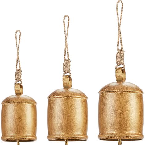 Cloche De Noë En Métal Doré Rustique Avec Corde En Jute Pour Décoration Porte Et Maison (1/2)