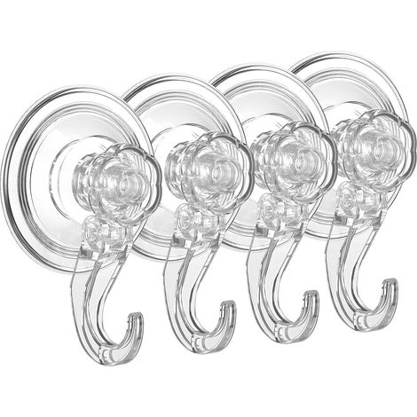 [JAMAIS UTILISÉ]Lot de 4 Crochets à Ventouse Adésive Puissante, Crochet Adésif Mural Puissant de Salle de Bain Cuisine Plaque Porte Serviette Couronne Peignoir Manteau Torchon, Ustensile Plastique Tra (1/5)