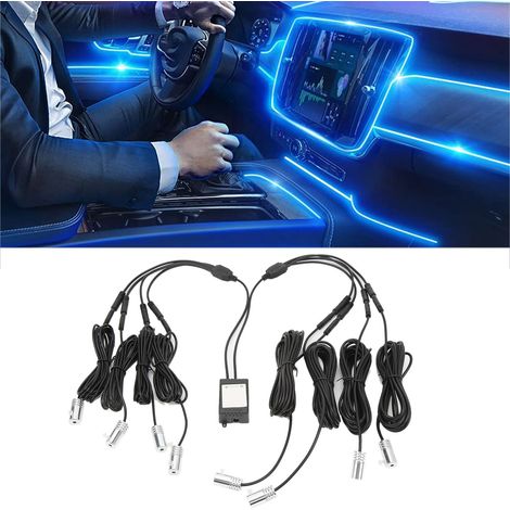 LED-Ambiente-Autobeleuchtungsset mit Lichtleiter, Fernbedienung per Handy-App, siebenfarbige, soundaktivierte Dekoleuchte mit kühlem Licht (eine Lampe für acht Leuchten, 10 Meter Kabel) (1/5)