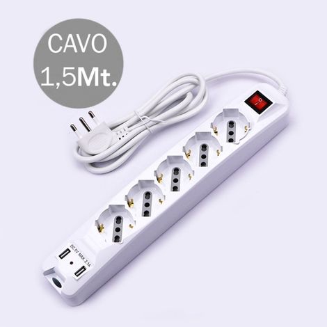 Regleta V-TAC 5x10/16A 2P+E 2xUSB-A Interruptor 1,5m Enchufe 16A (1/3)
