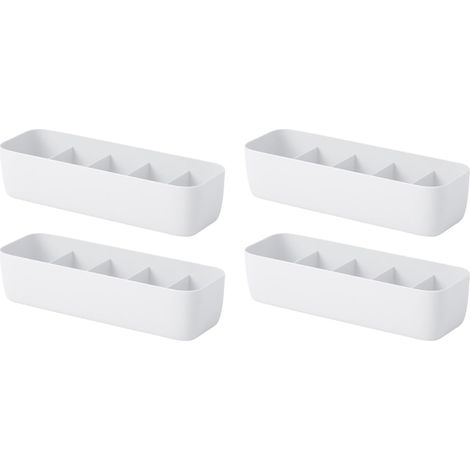 Organizador de cajones apilable de 4 piezas con 5 compartimentos, caja de plástico para calcetines y ropa interior, separador blanco resistente, práctico contenedor para accesorios.