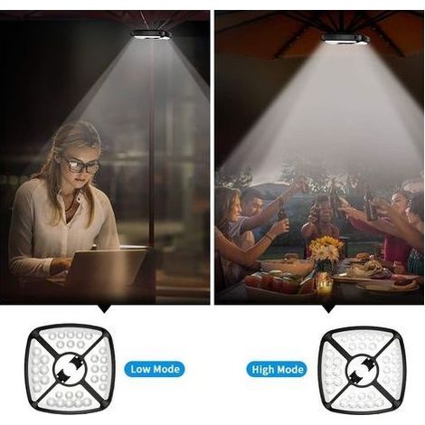 Lampe Parasol de Jardin 32 LED Rechargeable,Lumiere de Parasol avec 2 Modes d'Éclairage 72 Heures et Batterie Intégrée 2600 sans Fil Réglable pour Parasol de Jardin,Tente Camping,Patio Extérieure (1/5)