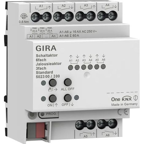 Gira Actuador conmut./persiana 6f/3f 16 A Estándar OneKNX REG [502300], 5023 00
