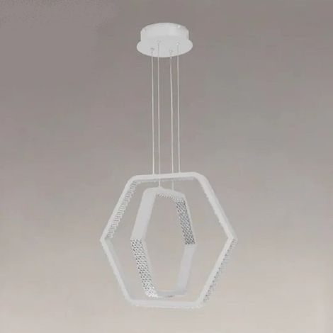 TRADE SHOP - Lampadario A Sospensione Led 48w Esagonale Effetto Cristallo Moderno Bianco 31838 - (1/4)