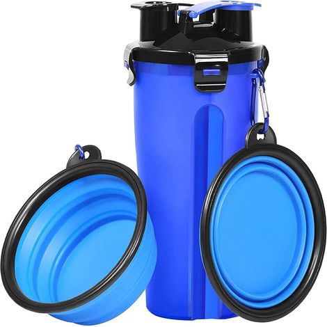 Bouteille d\'eau portable 2 en 1 pour animaux de compagnie avec 2 bols pliables (1/4)