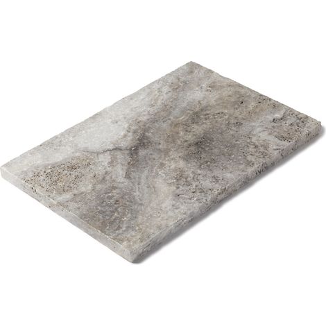 Margelle de piscine Travertin Gris Silver 61x40x3 cm Bord Droit (à l'unité) - RO'MA NATURE