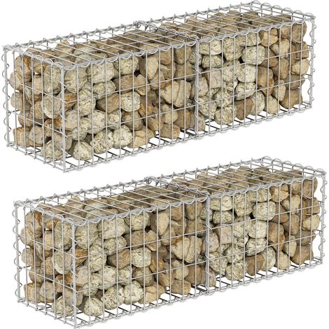 TolleTour Gabion Gabions en pierre 100x30x30cm Lot de 2 Paniers en pierre galvanisés à chaud avec 8 crochets pour mur en gabions et brise-vue