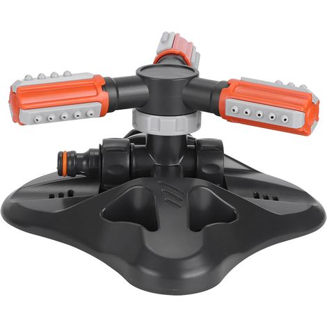 Système d'arrosage automatique à trois bras avec disque rotatif à 360 degrés, réglable, pour l'irrigation des pelouses et jardins. (1/5)