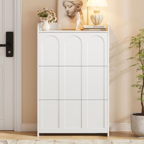 Meuble à chaussures/étagère à chaussures 70 x 25 x 120 cm avec 6 compartiments, rangement pour chaussures haut, idéal pour les entrées, les halls, les salons et les bureaux, en MDF blanc. (1/5)