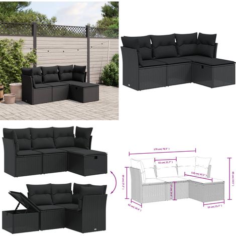 4-tlg. Garten-Sofagarnitur mit Kissen Schwarz Poly Rattan - Gartensortiment - Gartenmöbelset - Outdoor Sofa - Lounge Set - Rattan Gartenmöbel - Home & Living (1/5)