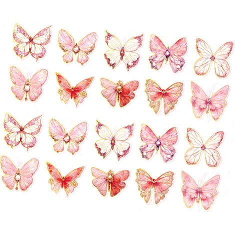 20 autocollants papillons dorés découpés au laser, à personnaliser pour scrapbooking, carnets, blocs-notes, albums photo, lettres, papillon rose (1/5)