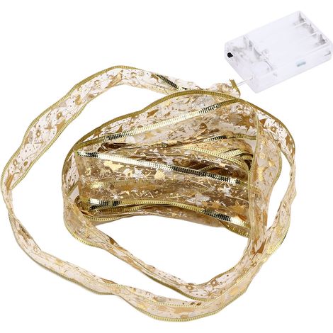 Ruban lumineux de Noël 13.12ft, ruban transparent à nœud, guirlande dorée pour décoration de fête, lumière blanche chaude (sans pile) (1/5)