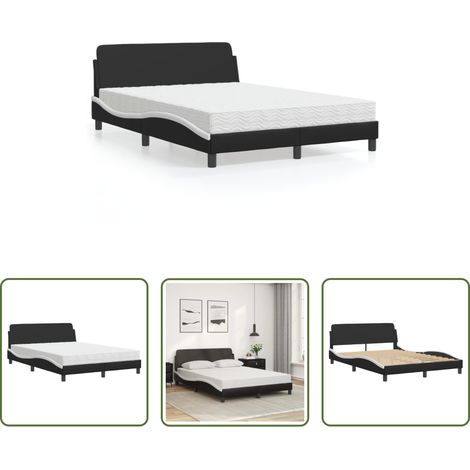 Matelas en mousse - Lit avec matelas Dover noir et blanc 120x200 cm similicuir (1/5)