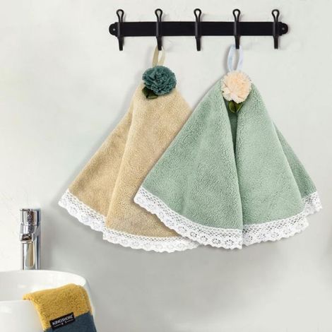 2pcs Essuie mains en polaire corail - Doux et absorbant Facile à suspendre - Salle de bain et cuisine - 50x50cm (1/5)