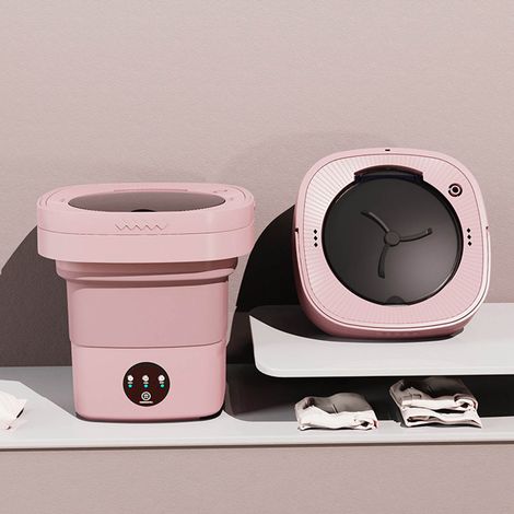 Lavadora portátil plegable, lavado automático, TPE/PP, 1521 g, mini 6,5 l, rosa, enchufe europeo. (1/5)