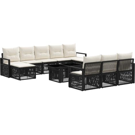 Conjunto de sofás de jardín 11 uds. Negro y Blanco Crema vidaXL (1/5)