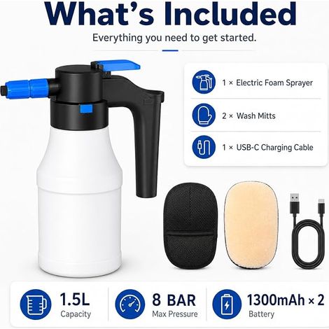 Electric Foam Sprayer, Pe High Strength Electric Foam Sprayer, Automatic Foam Cannon Car, Wireless Pressure Sprayers For Car And Home Wash (1/4)