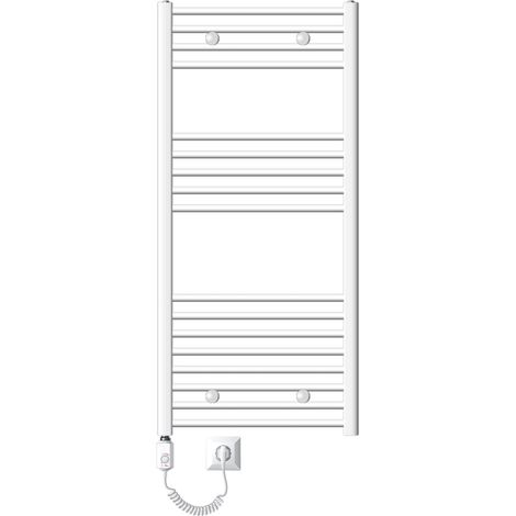 LuxeBath Scaldasalviette elettrico Sahara 600x1200 mm Bianco Connessione laterale dritta e asta di riscaldamento 900W con termostato e display digitale, scaldasalviette con riscaldamento a cartuccia, (1/4)