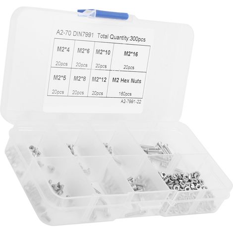 300 pièces boulons à tête fraisée et écrous M2 inoxydables, kit de fixation hexagonale pour modélisme et électronique (1/5)