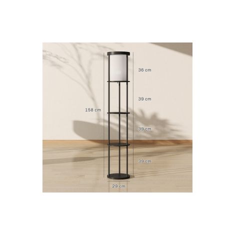 Lampadaire avec 3 étagères, design rond, télécommande, interrupteur au pied, température de couleur réglable, pour salon, noir (1/5)
