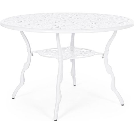Runder Tisch "Victoria" aus Aluminium für Garten und Veranda Ø 110 cm -Weiss (1/4)