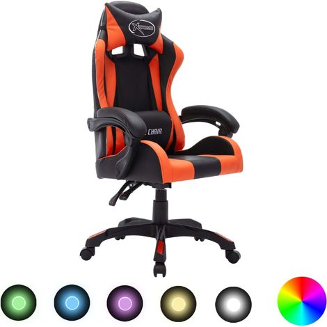 Fauteuil de jeux vidéo avec LED RVB Orange et noir Similicuir